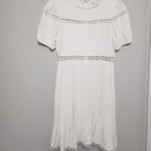 White crochet detail dress with puff sleeves